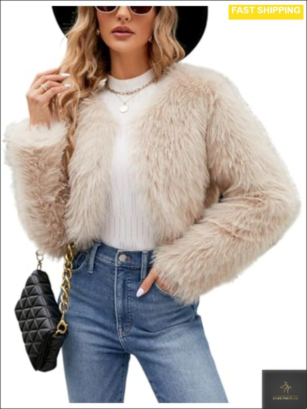 Faux Fur Cropped Open Front Cardigan Jacket Long Sleeve Fuzzy Coat